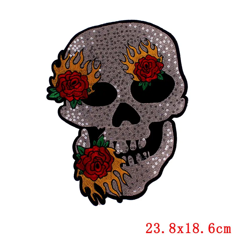 0705 Prajna панк череп большая задняя нашивка полосы для одежды пришить вышитые нашивки цветок череп аппликация рок-наклейки значок DIY F - Цвет: 0705