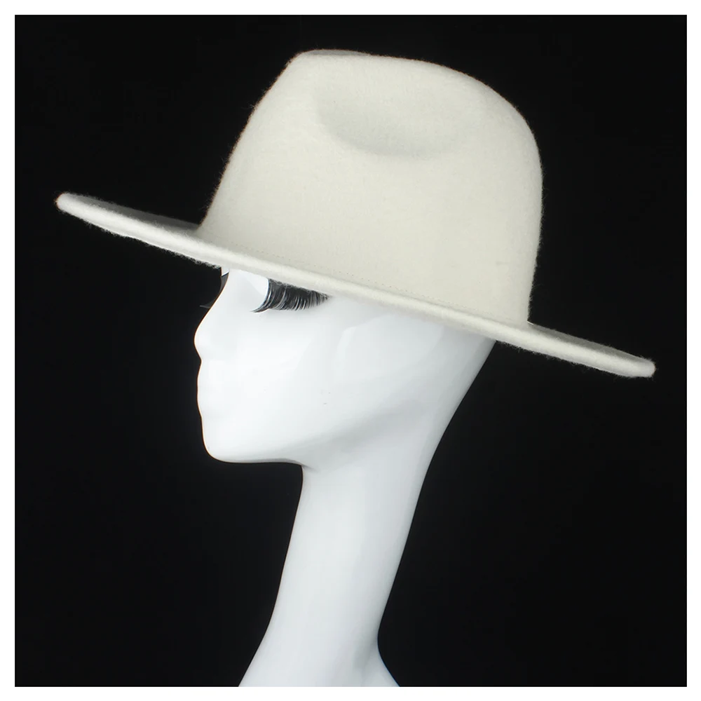 Шерсть аутентичная Женская Белая Шляпа Fedora для элегантной леди Трилби шляпка для церкви Чай Вечерние шляпы Чародейка джаз шляпа размер 56-58 см