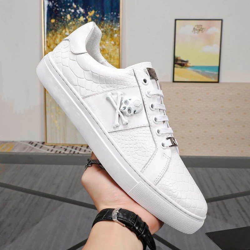 bags pp Italian original design skull hardware logo business genuine leather men's shoes crocodile skin comfortable flat bottom