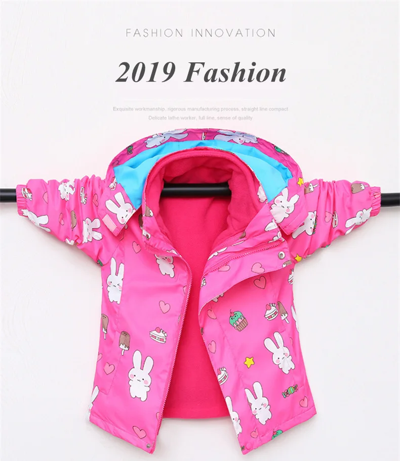 New Warm Polar Fleece Jackets For Girls Winter Autumn Waterproof Windbreaker Kids Coat 2pcs hooded Child Outerwear clothes