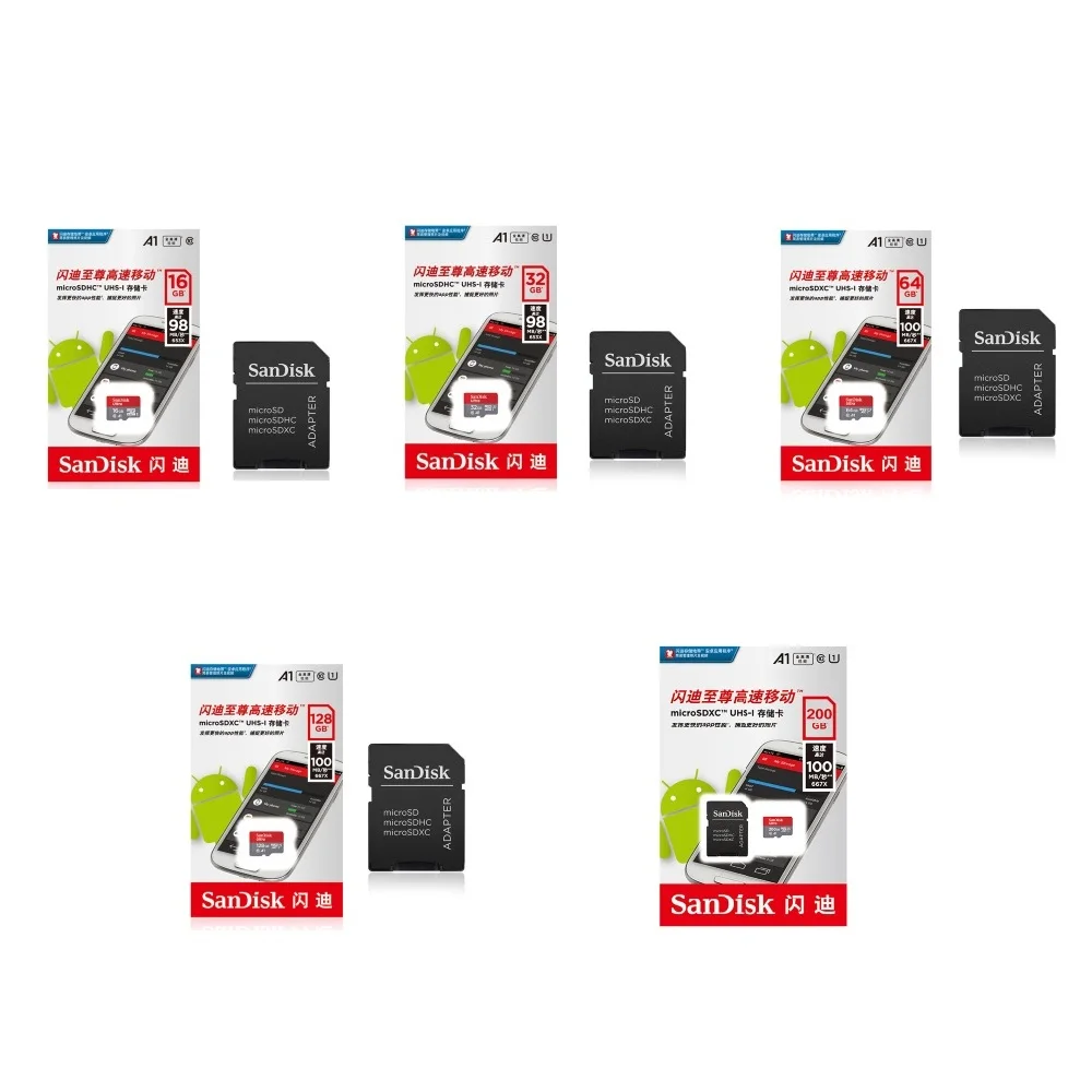 SanDisk A1 карта памяти 16 ГБ 32 ГБ 64 Гб 128 ГБ 200 ГБ 256 Гб 400 Гб Micro sd карта класс 10 UHS-1 флэш-карта памяти Microsd TF/sd карта