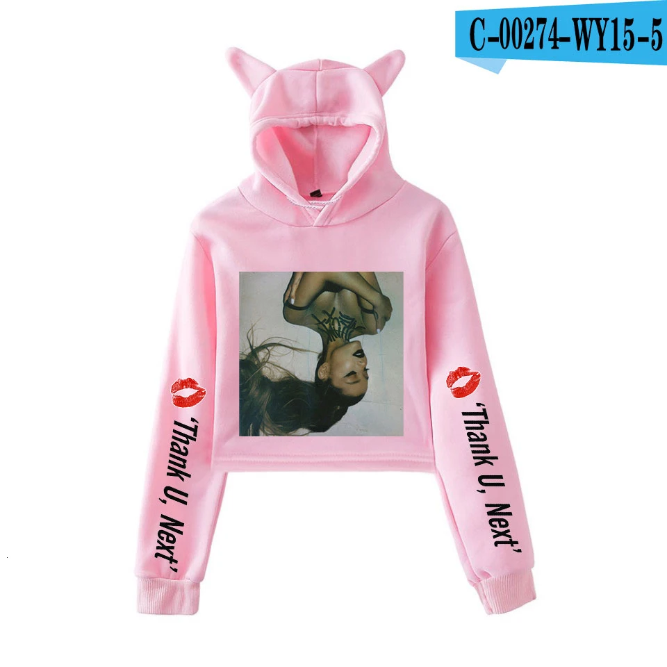 Ariana Grande Thank U Next альбом пупка худи с кошачьими ушами толстовки крутой Печатный женский сексуальный Kpop укороченный топ толстовки Толстовка - Цвет: Picture color