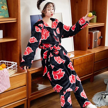 

Anime Naruto Akatsuki Cosplay Costume Pajamas Bathrobe Uchiha Itachi Costumes Flannel Keep Warm Pajamas