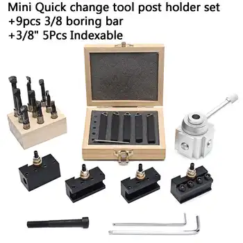 

Meigar Mini Quick Change Tool Post Holder Set + 9x Boring Bar 3/8" + 5x Indexable 3/8" 6061 T6 Aluminum 60mm Lathe Bits