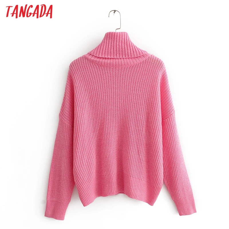 Tangada/осенне-зимний модный женский свитер с высоким воротом, свободный розовый джемпер с длинными рукавами, женский свитер, QJ146