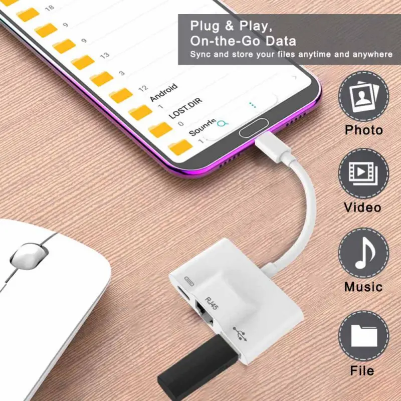 

OTG Wired Ethernet LAN Netword Adapter Converter Cord Type-C To RJ45 Converter Cable