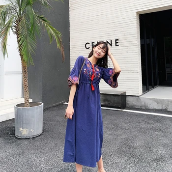 

Video scene shooting new Thai cotton embroidery horn sleeve resort to restore ancient ways show thin big yards dress