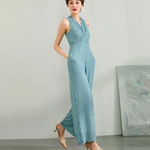 2020 Women Summer Jumpsuit Party High Street Chiffon Elegant V-neck Wide Leg High Waist Blue Print Rompers Plus Size 3XL 4XL 2020 Women Summer Jumpsuit Party High Street Chiffon Elegant V-neck Wide Leg High Waist Blue Print Rompers Plus Size 3XL 4XL
