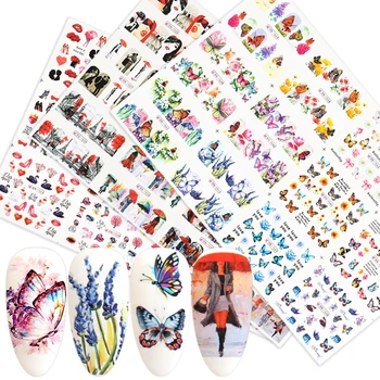

36pcs Nail Butterfly Flower Sticker Set Water Decals Sexy Cool Girls Cake Leaf Transfer Slide Foils Manicure Wraps BEBN1525-1560