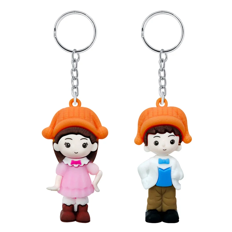 

New PVC Cartoon Couple Character Doll Pendant Cute Boys Girls Three-dimensional Ornament Keychain Accessories Women