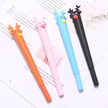 

1pcs Creative Cute Cartoon Silicone Little Reindeer Styling Neutral Office Learning Christmas Moose Black Signature Gel Pens