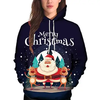 

2019 New Winter Warm Cotton Couples Hoodies Men Women Letter Merry Christmas Cartoon Print Long Sleeve Pullover Top Size M-5XL