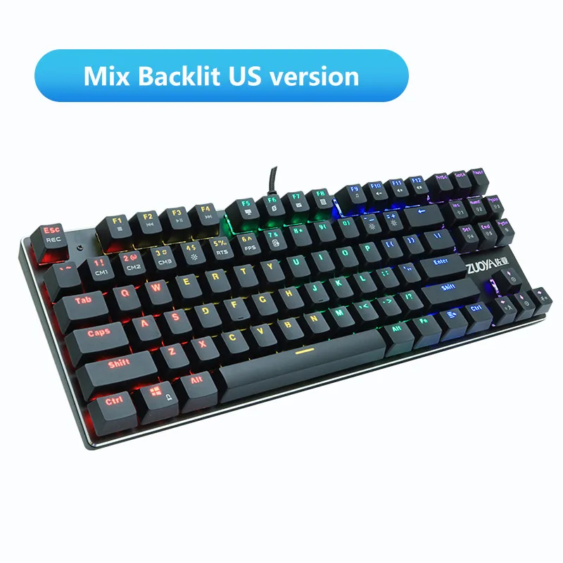 ZUOYA RGB/Mix светильник игровая механическая клавиатура USB Проводная русская/английская раскладка анти-ореолы красный переключатель клавиатура для PC Gamer - Цвет: 87 mix version US