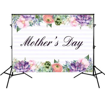 

Mehofoto Floral Mother's Day Photographic Backdrop Purple and White Stripes Background Banners for Photo Shoot