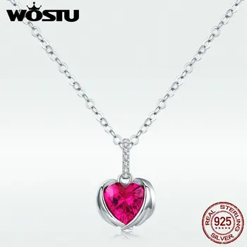 

WOSTU 100% Real 925 Sterling Silver Big Red Guardian Hearts CZ Necklace Making Fashion Jewelry For Women Engagement BKN341