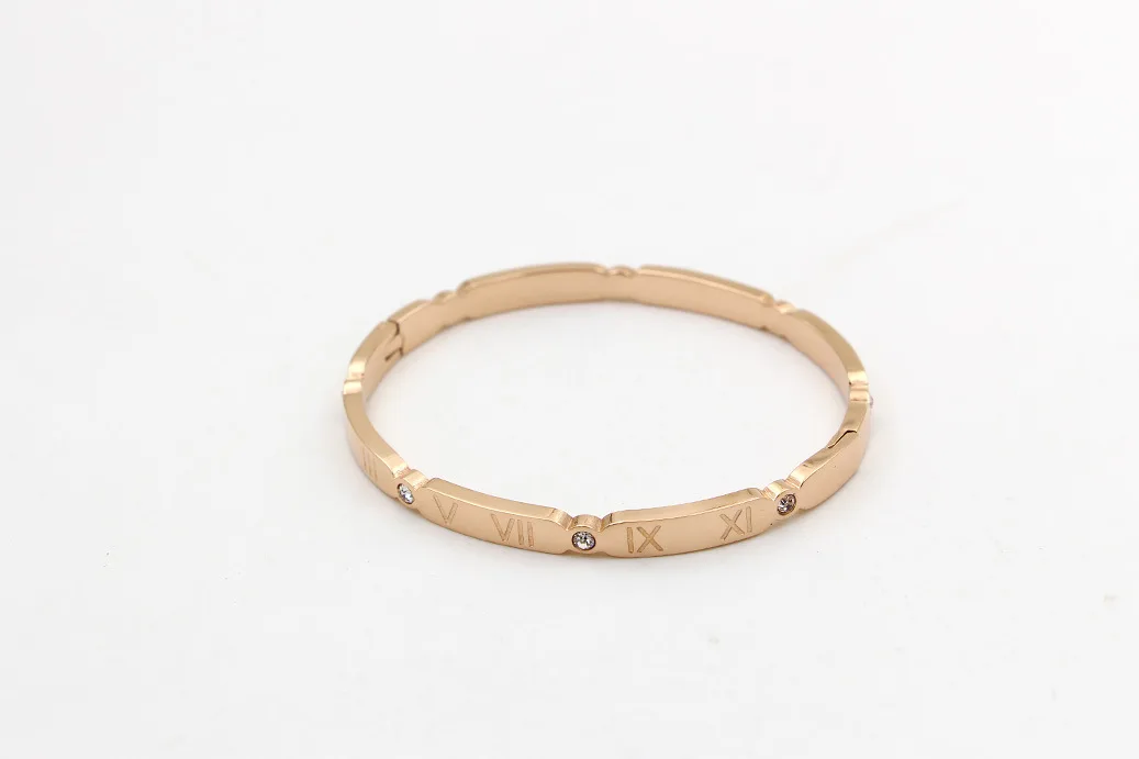 Индивидуальный браслет, женский браслет с ромбовидными римскими цифрами, модный Титановый стальной браслет из розового золота для женщин