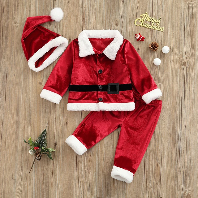 Disfraces de Papá Noel para bebés, trajes de Navidad niños de 0 a 4 años, Tops de manga larga, pantalones y sombrero, trajes de terciopelo _ - AliExpress Mobile
