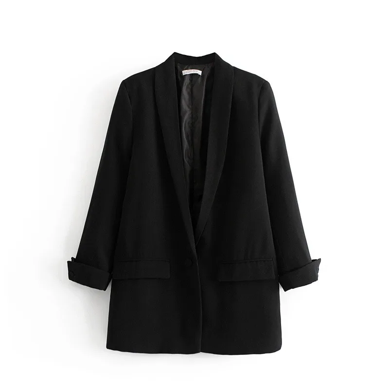 

women chic black red blazer pockets single button long sleeve office wear coat solid female casual outerwear tops -85