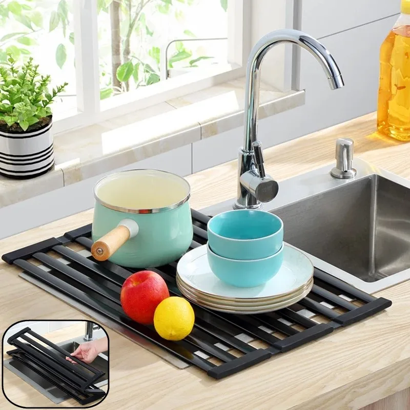 Drain Rack Foldable Dish Drainer Stainless Steel Kitchen Ware Draining  Holder for Kitchen Sink - AliExpress