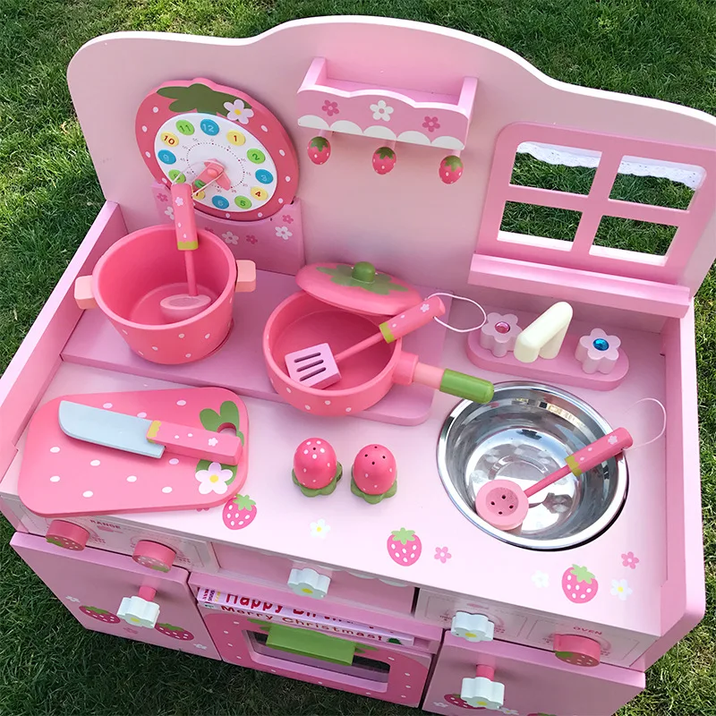  Costzon Kids Kitchen Playset, Wooden Pink Strawberry