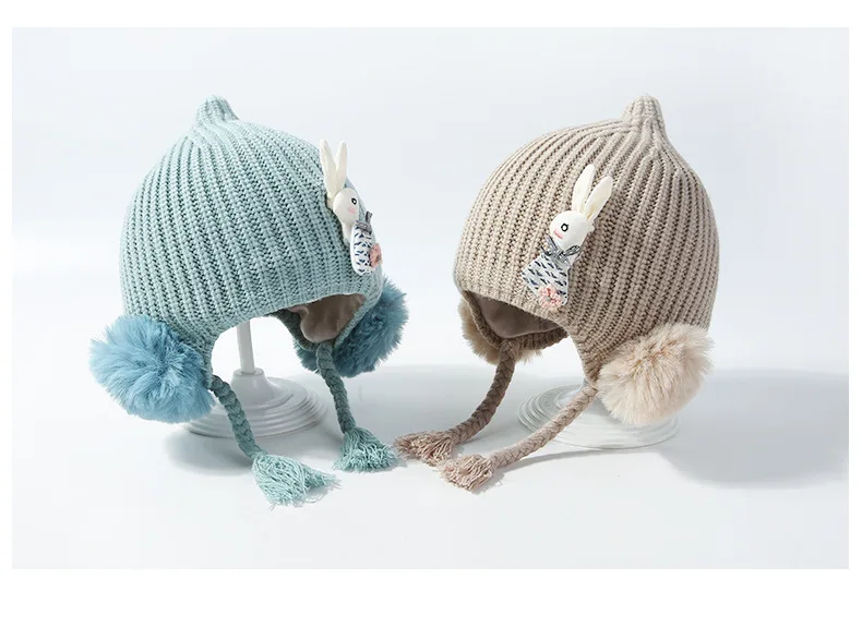 Осенне-зимние помпоны-кролики, одноцветные теплые детские шапки Skullie Beanies, эластичная шапка, модные аксессуары для девочек, QNC