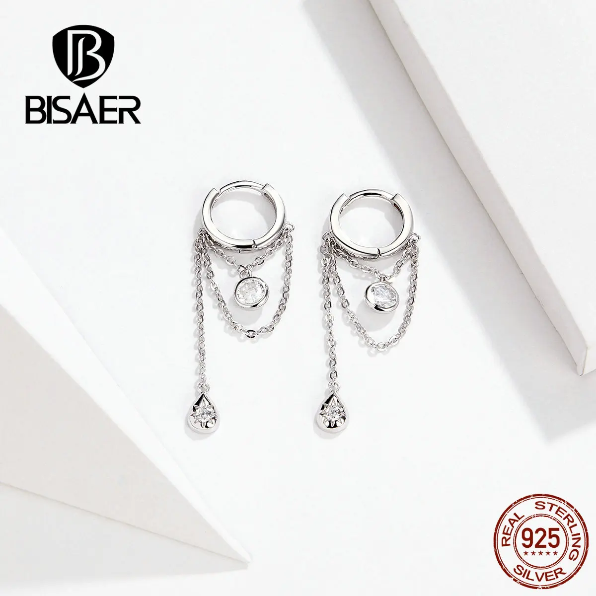 Бисаер рок стиль 925 серебро геометрический Гипербола серьги гвоздики для женщин кубический циркон стерлингового серебра ювелирные