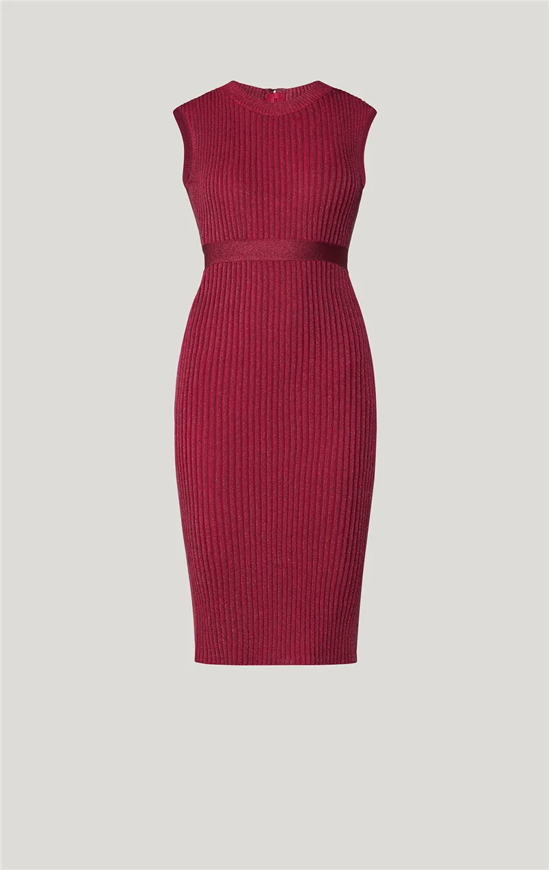 Высокое качество жаккард круглый вырез без рукавов Bodycon красный вискоза Бандажное Платье женское вечернее платье