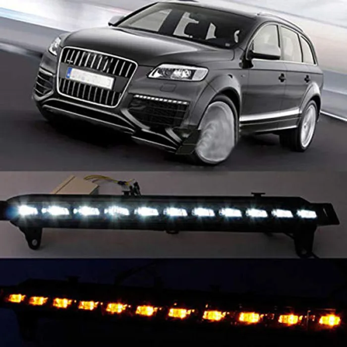 1 пара светодиодный DRL Дневной ходовой светильник для вождения Поворотная сигнальная лампа для Audi Q7 YAN88