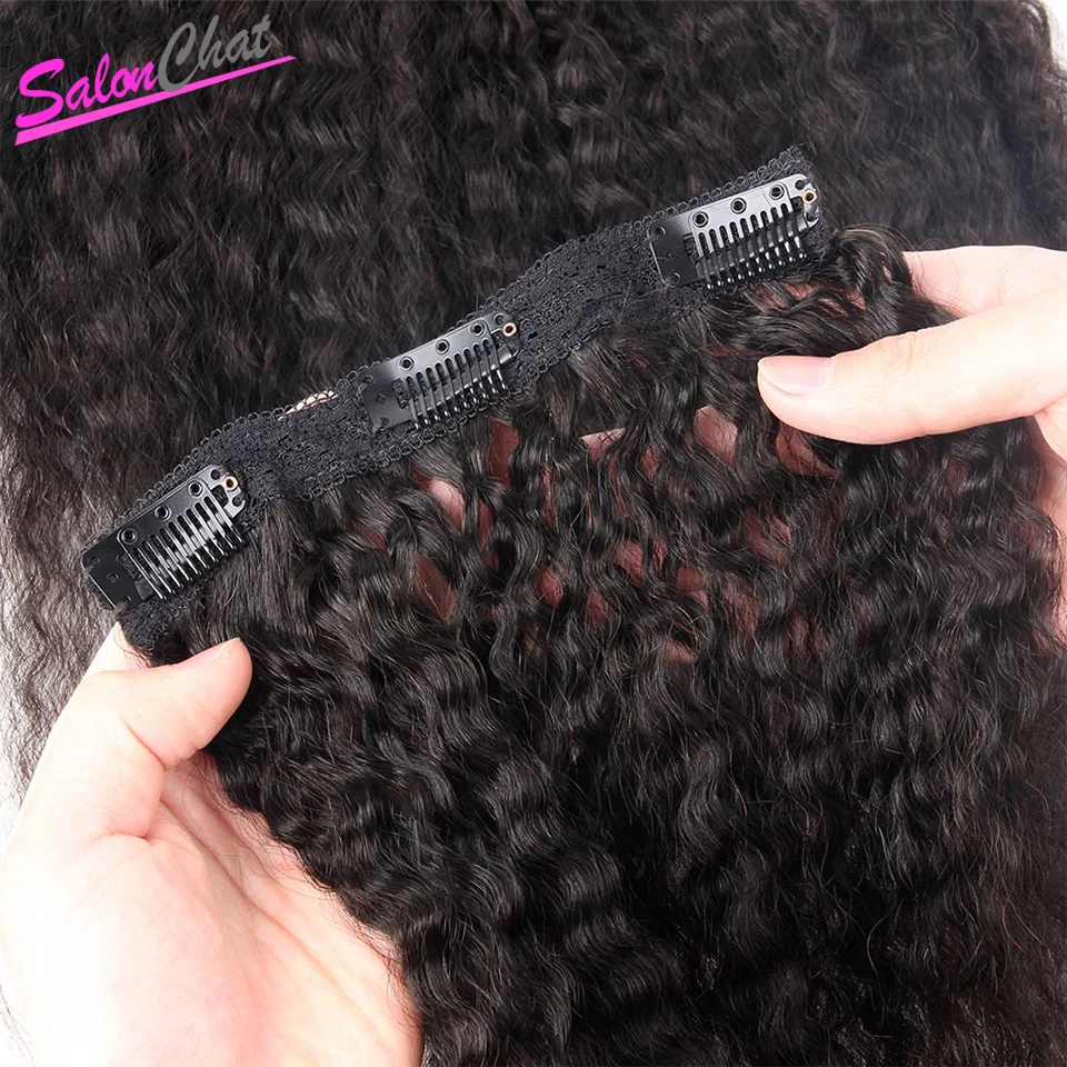 SalonChat Yaki кудрявые прямые волосы для наращивания на заколках 100% бразильские