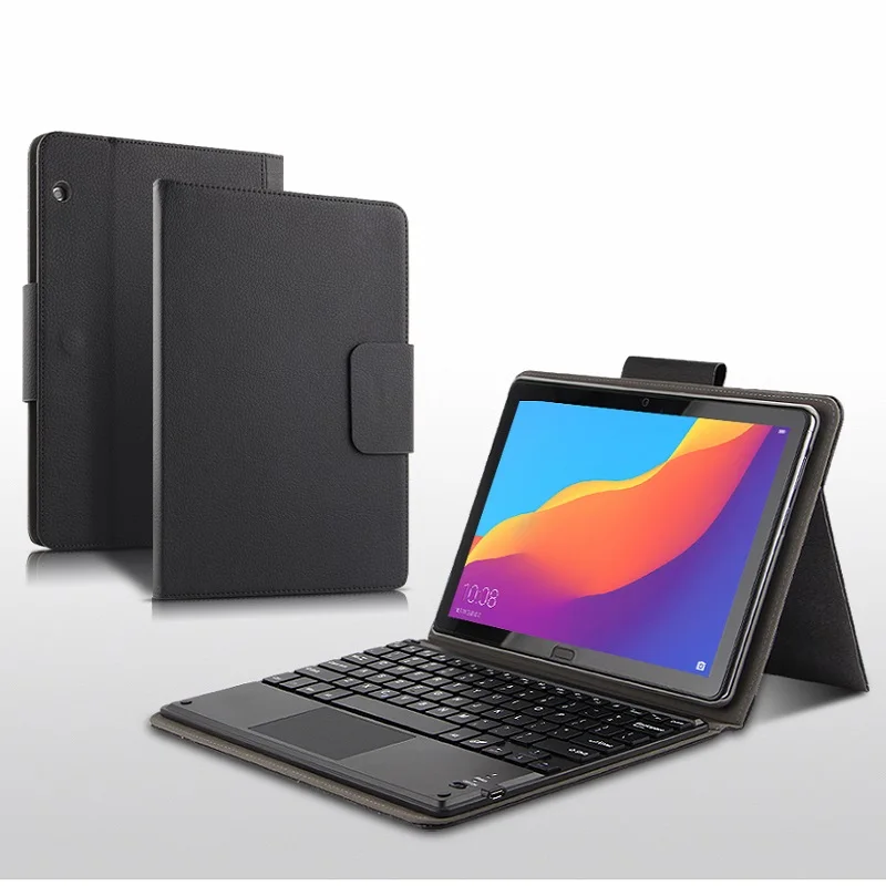 Чехол для huawei MediaPad T5 10 AGS2-W09/L09/L03/W19 10," планшет защитный чехол Bluetooth клавиатура из искусственной кожи чехол+ ручка - Цвет: Черный