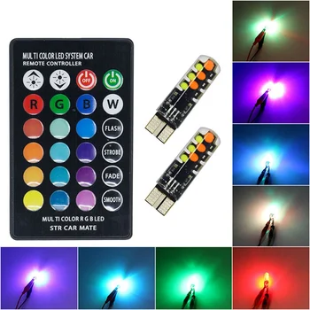 

1set Rgb Car Led Indicator Light T10 Silicone Colorful Remote Flashing Reading Light License Plate Light Led Light Cob Headlight