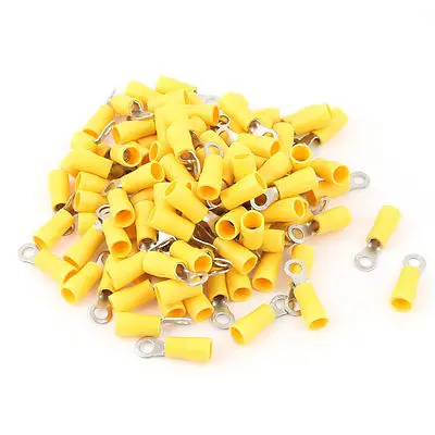 

100 Pcs 3.5-4S Insulated Wire Connector Ring Crimp Terminal Yellow 14-12AWG