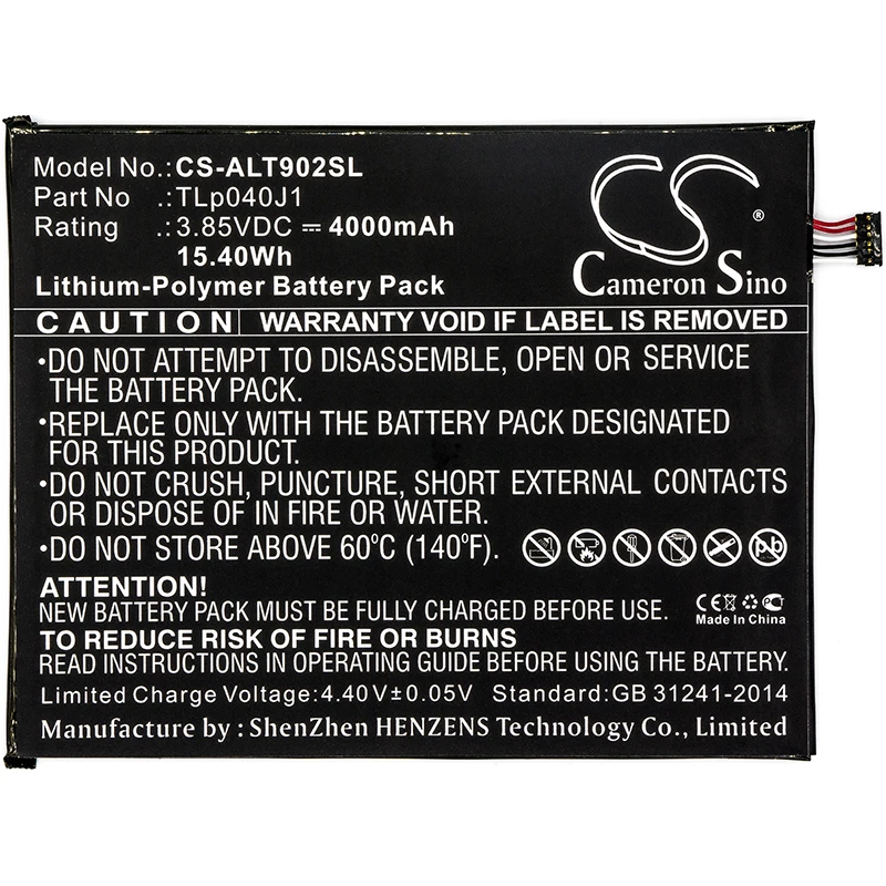 Cameron sino 4000mAh аккумулятор для Alcatel 9024 W, A30 Tablet, A30 Tablet 4G LTE, TLp040J1