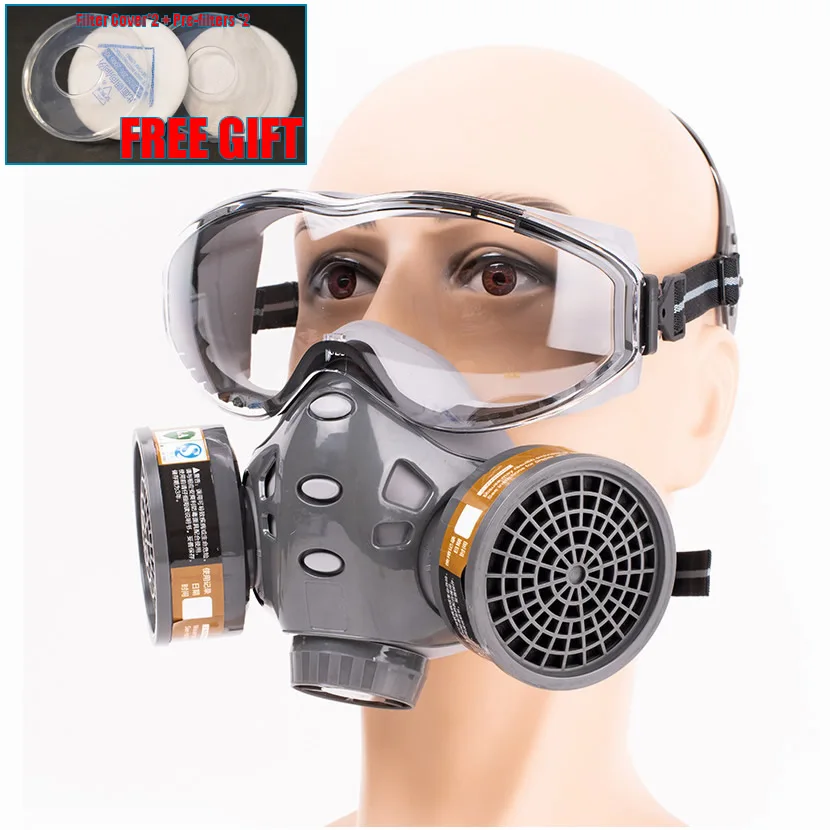 2-In-1 Dust Gas Chemical Respirator With Glasses Work Safety Protective Mask For Industrial Spraying Painting Organic Vapor |