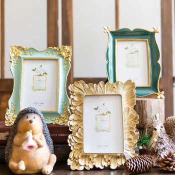 

Vintage Craft Leaves Photo Frame Set Table Modern American Feather Photo Frame Soft Decoration Furnishings