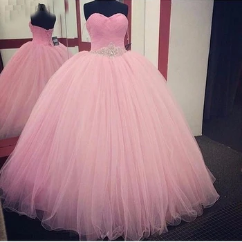 

Pink vestidos de 15 años Pink Sweetheart Ball Gowns Quinceanera Dresses Sleeveless Corset Back Sweet 16 Dresses With Beaded Sash