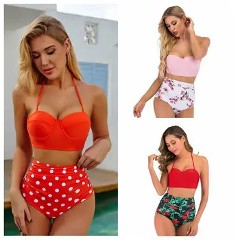 

High Waist Swimwear Women stroj kapielowy Tankini Floral Swimsuit Plus Size Biquinis maillot de bain Femme Push Up Bathing Suit