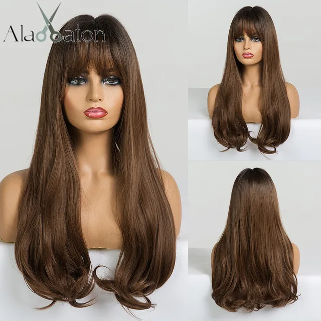 ALAN EATON Long Ombre Light Ash Brown Blonde Wavy Wig Cosplay Party Daily Synthetic Wig for Women High Density Temperature Fibre lc204-2
