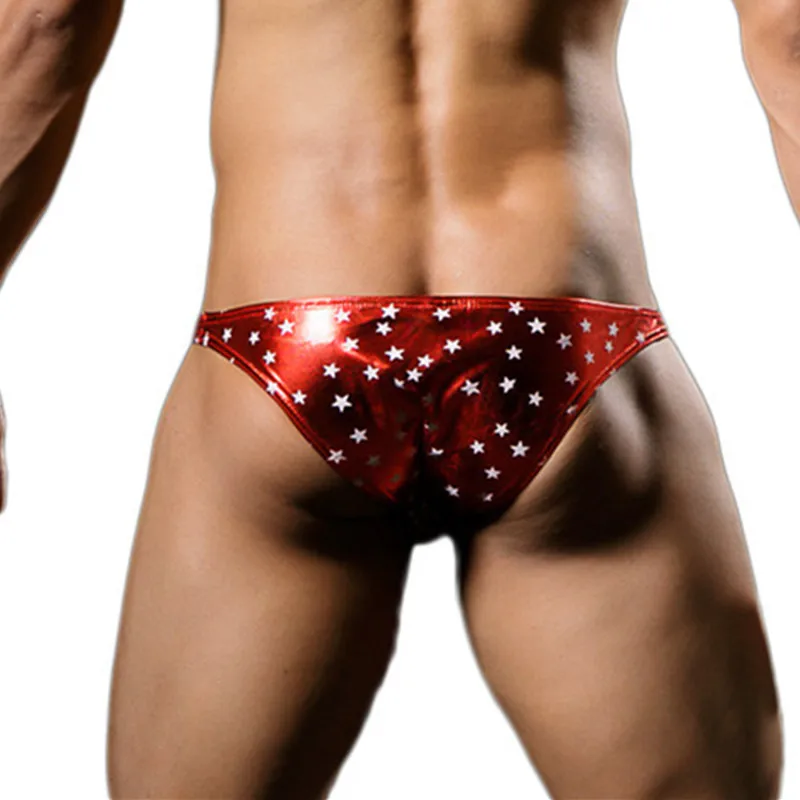 Only Briefs 2PCS Christmas Bronzing Sexy Men Undershirts PU Leather Hollow Out Arm Sleeves Male Underwear Party Clubwear Stage Tops Briefs - Цвет: Only Briefs