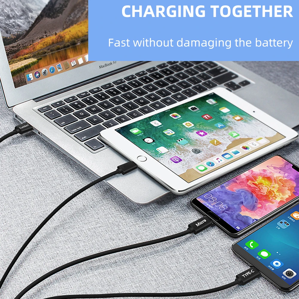 FDBRO 3 в 1 USB кабель для Iphone 6 7 Plus 8 XS usb type C кабель для huawei Xiaomi Micro USB кабель для samsung телефона