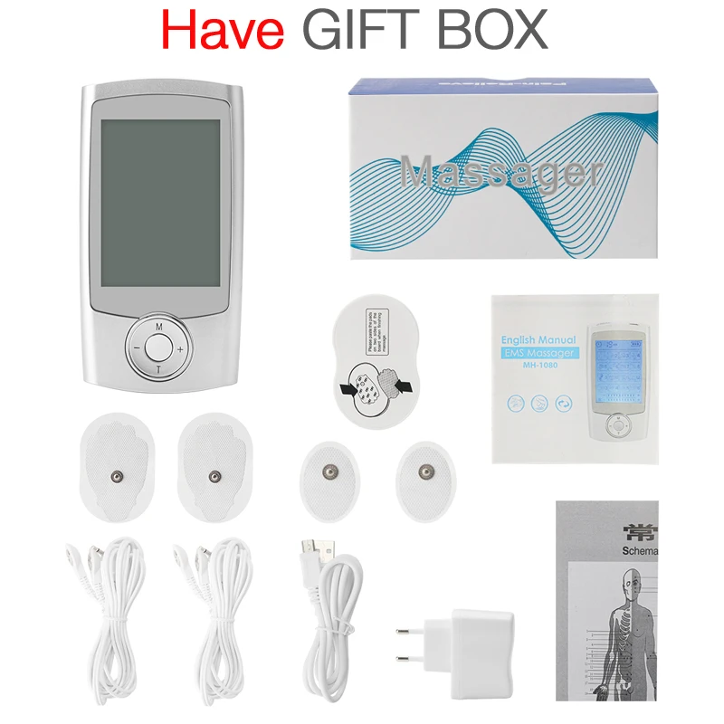With GIFT BOX TENS блок 16 Режим электронный EMS Импульсный Массажер боли машина шеи тела массаж устройство стимуляция мышц терапия - Цвет: With GIFT BOX