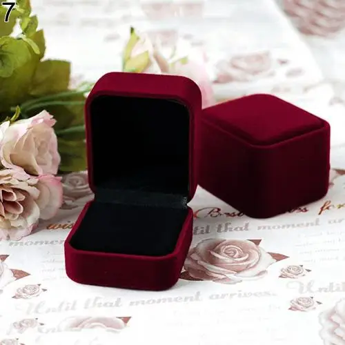 Wine Red Мини-коробка для колец, тканевая коробка для хранения серег, органайзер для ювелирных изделий, квадратная крышка, открытая Подарочная коробка, подходит для свадебного кольца, коробка для обручальных колец - Цвет: Wine Red