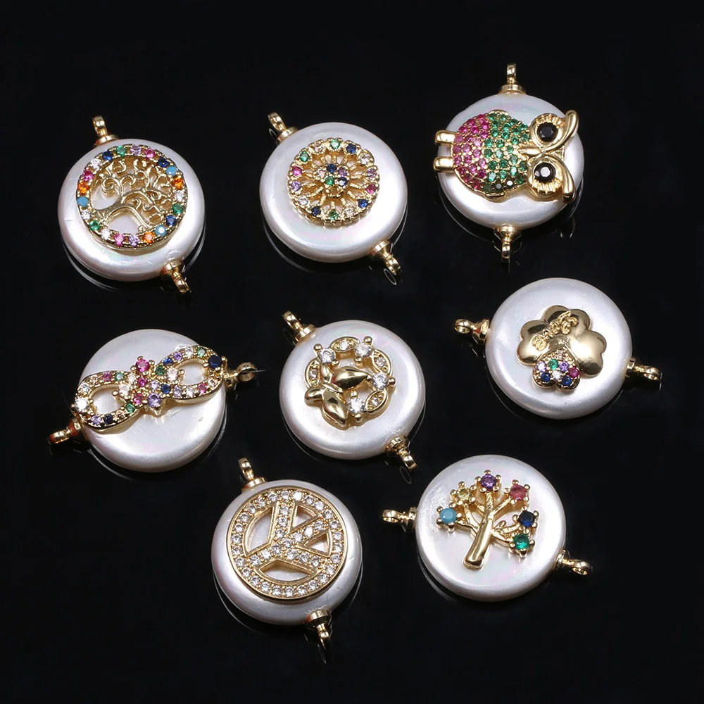 

1piece Natural Pearl Double hole Connectors Pendants with Metal Fittings for Jewelry Making DIY Necklace Accessories 15x22mm