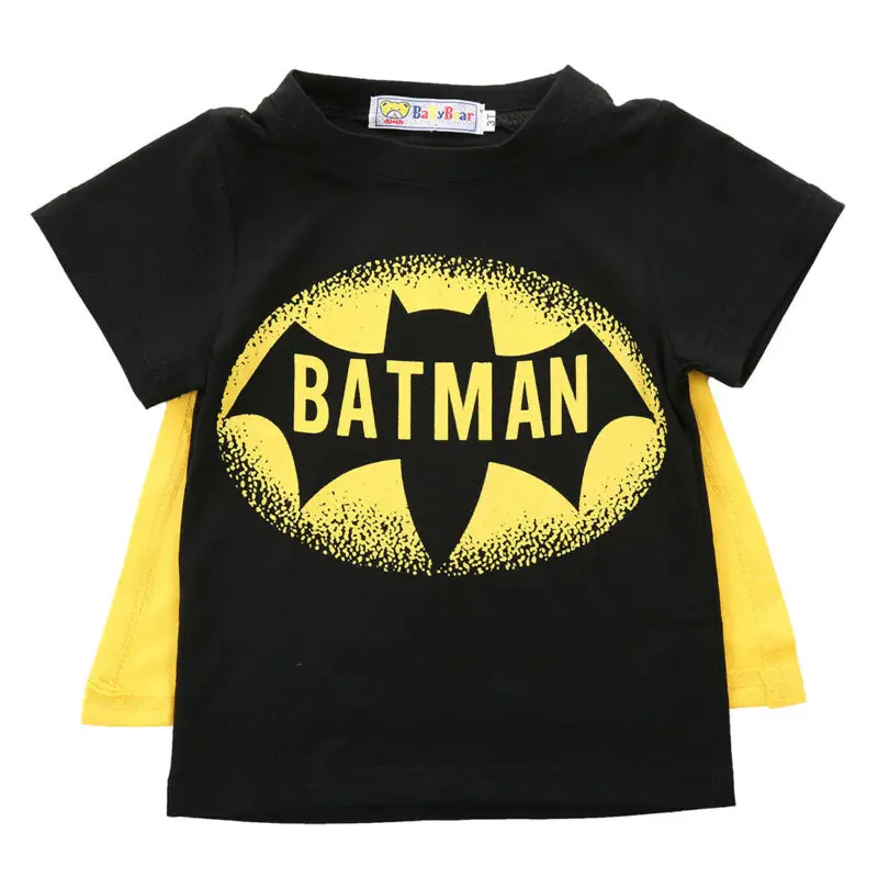 Kids Cartoon T shirt Baby Boys Batman Tee Top Cloak Cosplay Halloween Costume