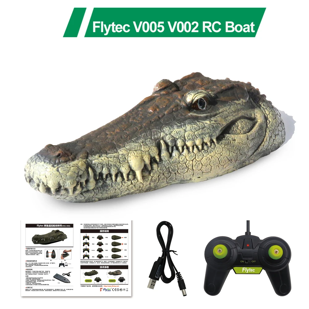 Flytec Remote Control Electric Racing Boat 2.4G RC Boat for Pools with Simulation Crocodile Head Spoof Toy V002
