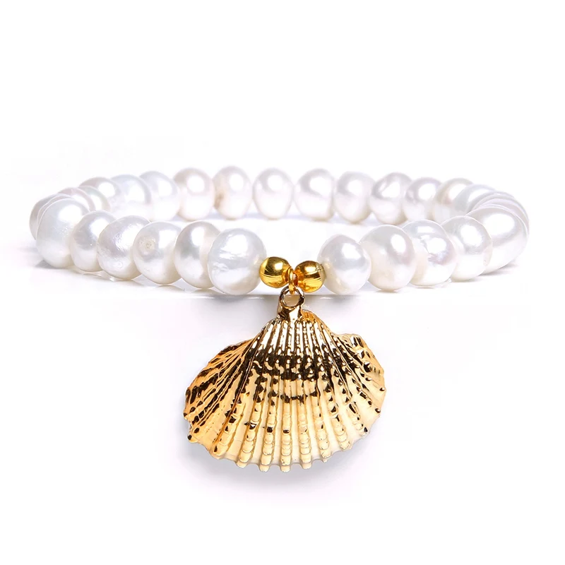 Boho Shell& пресноводный жемчуг браслет Seashell Cowry Shell Conch браслет для женщин ювелирные изделия мала-йога пляж - Окраска металла: 1