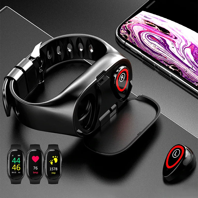 2-in-i наушники Смарт-часы фитнес-браслет с Bluetooth кровяное давление Пульс браслет G66