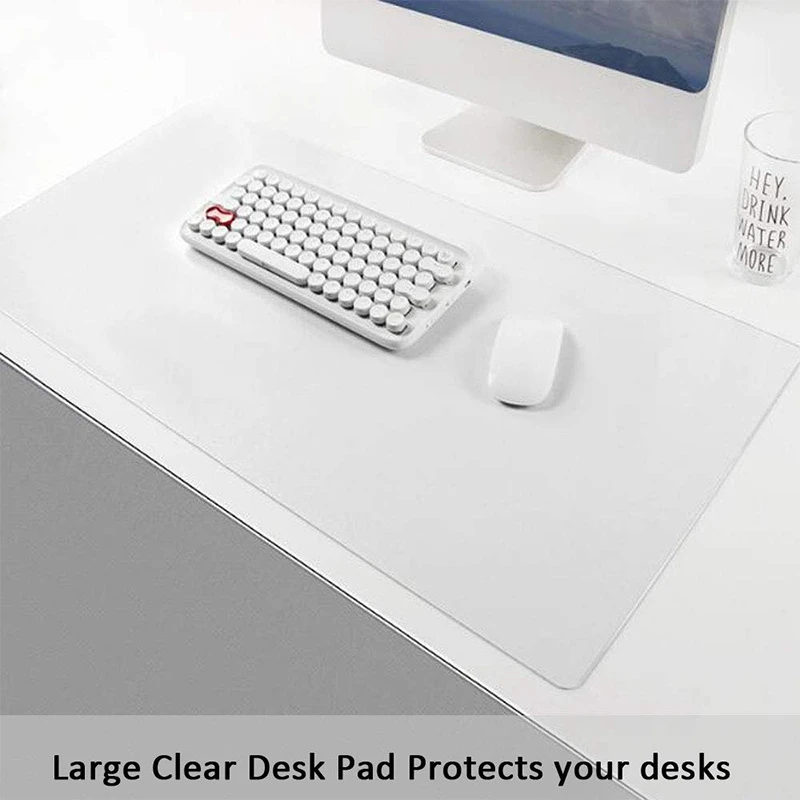 Clear Desk Pad, 35.5 inch X 17.7 inch Non-Slip Textured PVC Soft Desk Writing Mat- Round Edges Desk Protector