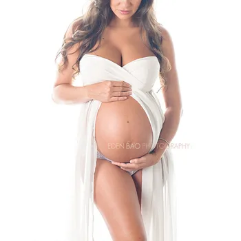 

New White Pink Maternity Dress Pregnancy Photo Props Shoot Pregnant Women Lady Beach dress Shoulderless Maternity Clothes