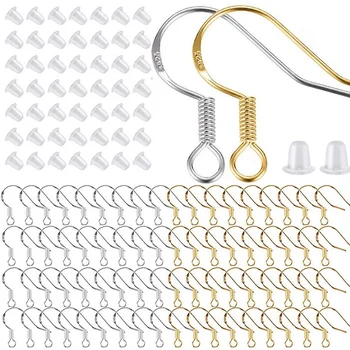 

400 Pcs/200 Pairs Silver and Gold Earring Hooks,Hypoallergenic Fish Earring Hooks Ear Wires for Jewelry Making DIY